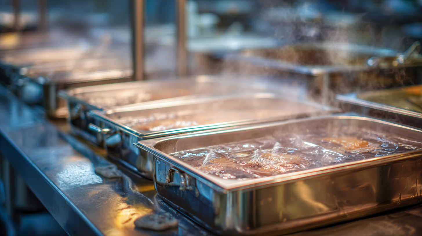 Bain-marie sous vide en inox, utilisé en cuisine professionnelle pour cuisson basse température