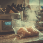 Blanc de poulet en cuisson sous vide dans un bain-marie avec sachet scellé
