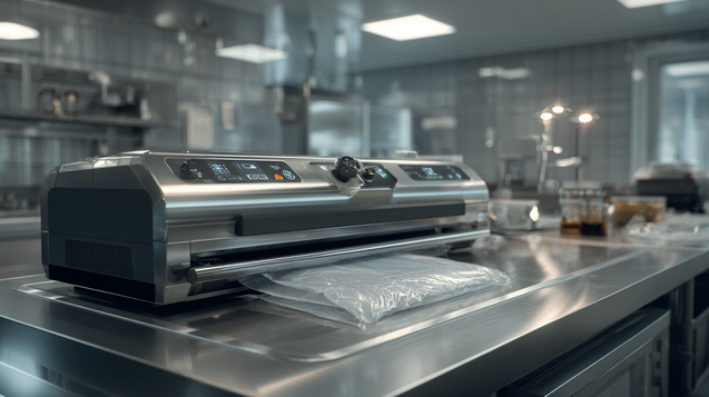 Machine de mise sous vide professionnelle dans une cuisine pour une cuisson sous vide